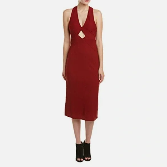 free people red halter dress Free People Amelie Midi Dress With Halter Neck And Asymmetrical Hem - Miami  Beet